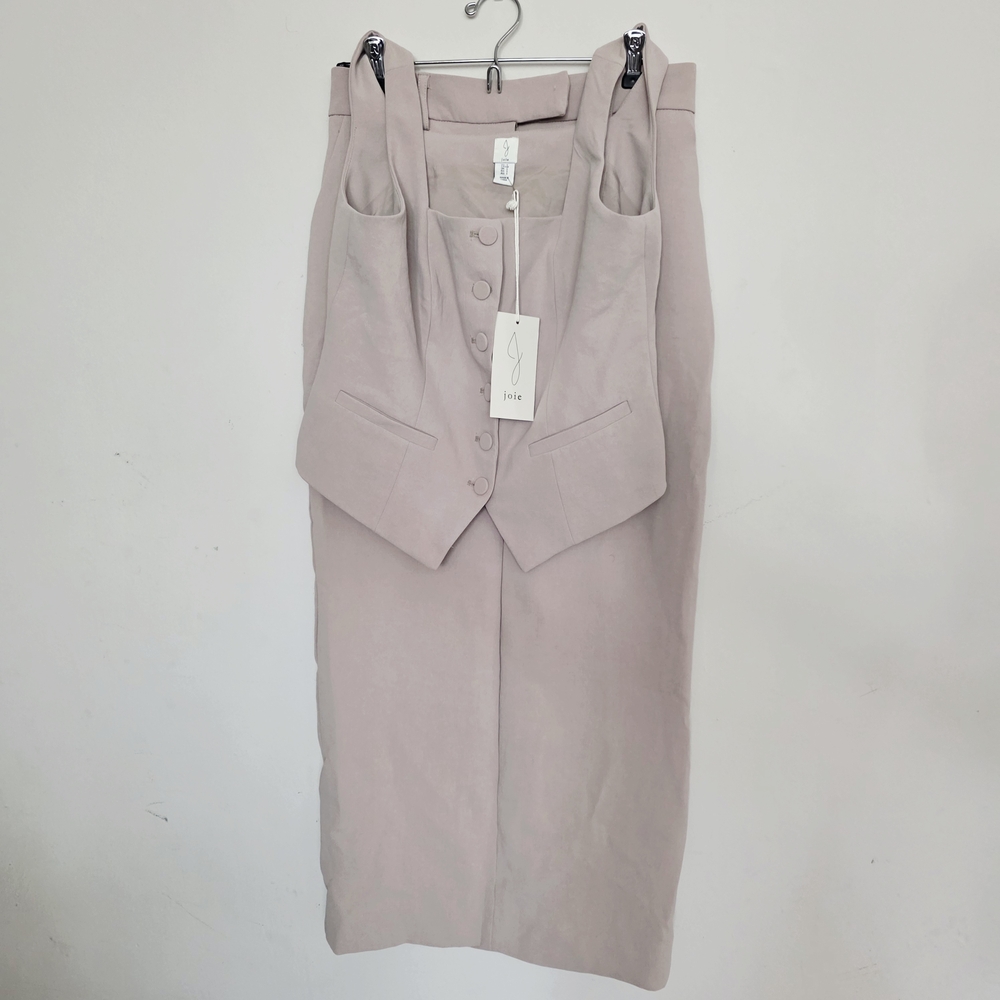 Joie Feminine Cropped Vest And Pencil Maxi Skirt Set in Soft Beige 2